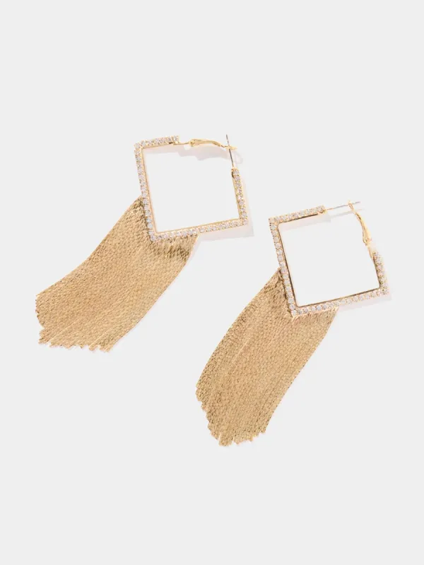 Diamond Shape Hoop Earring With Fringe sold by Suzy Shier