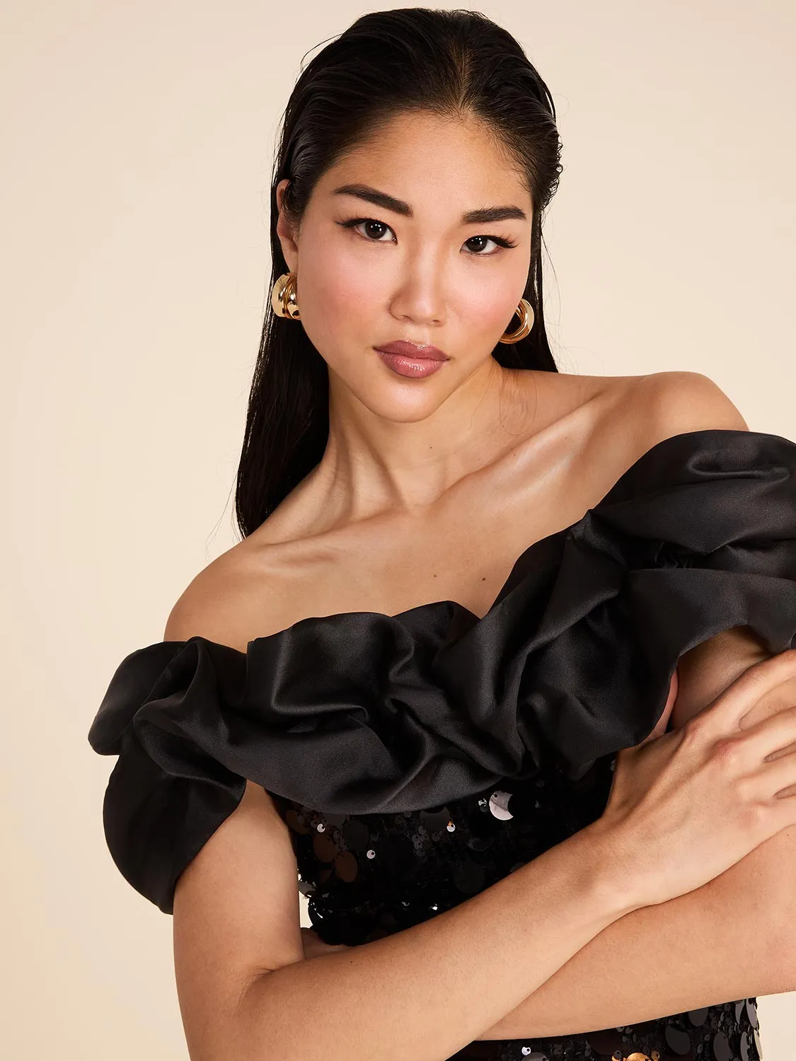 Off-The-Shoulder Ruffle & Sequin Dress sold by Suzy Shier product image thumbnail 4