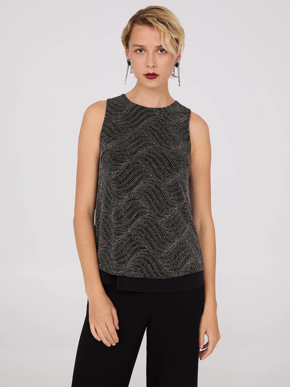 Sleeveless Abstract Glitter Top sold by Suzy Shier