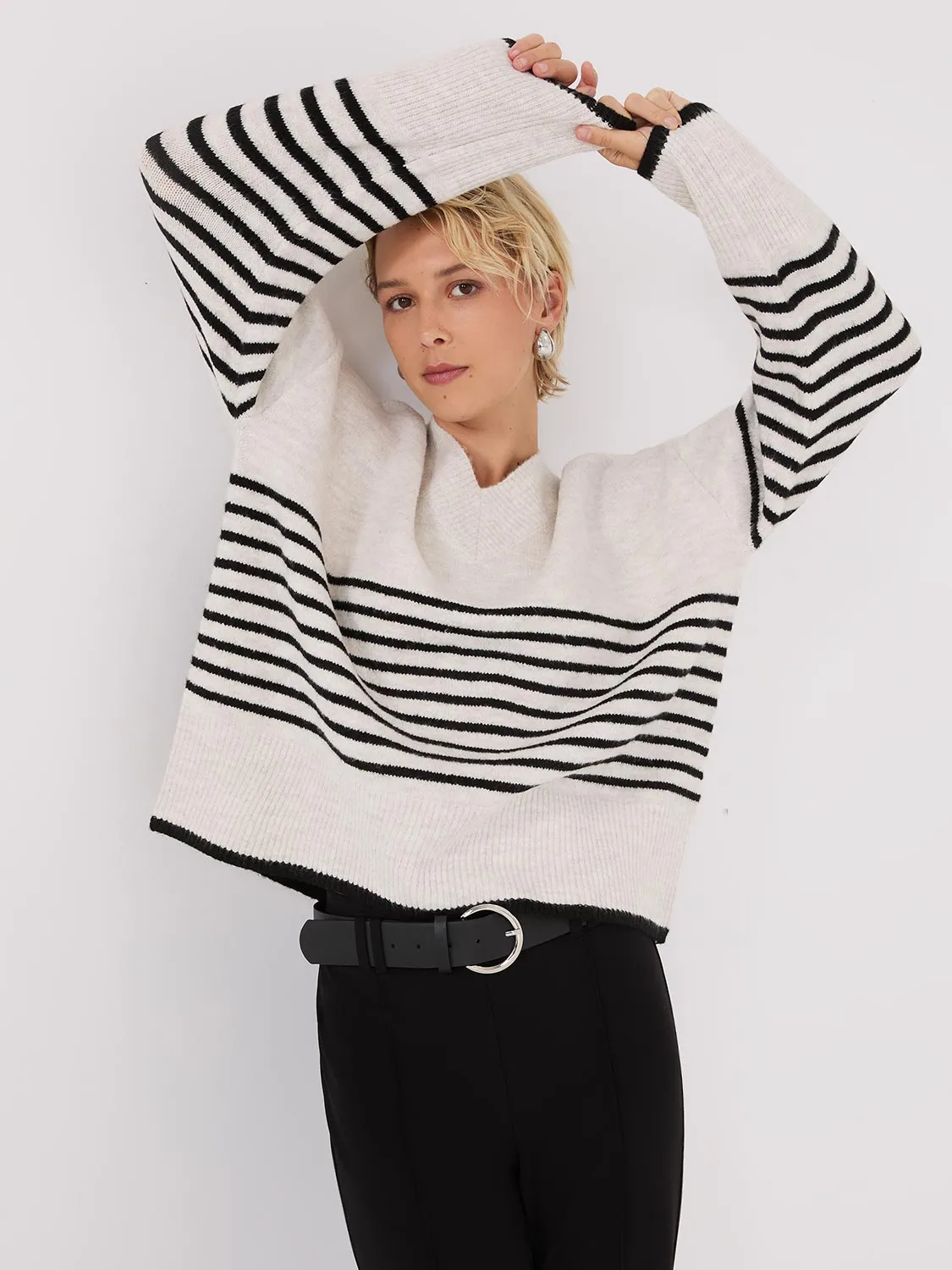 Striped V-Neck Loose Sweater sold by Suzy Shier