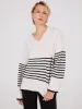 Striped V-Neck Loose Sweater sold by Suzy Shier
