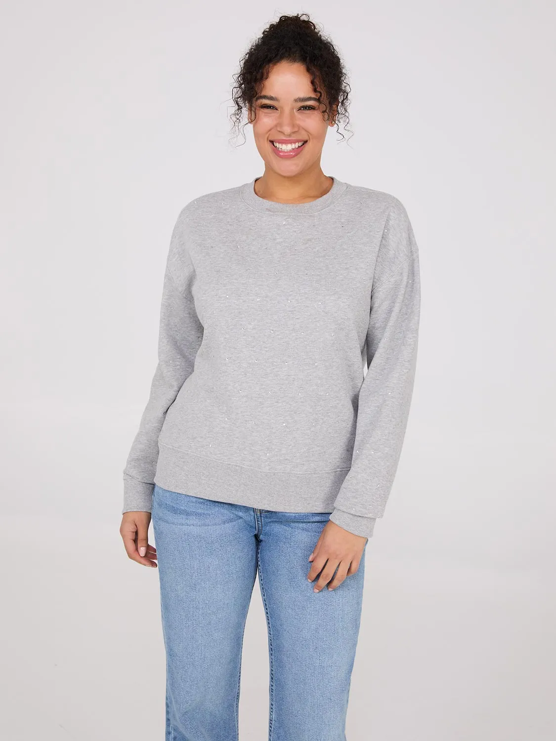 Melange Fleece Rhinestone Sweatshirt sold by Suzy Shier