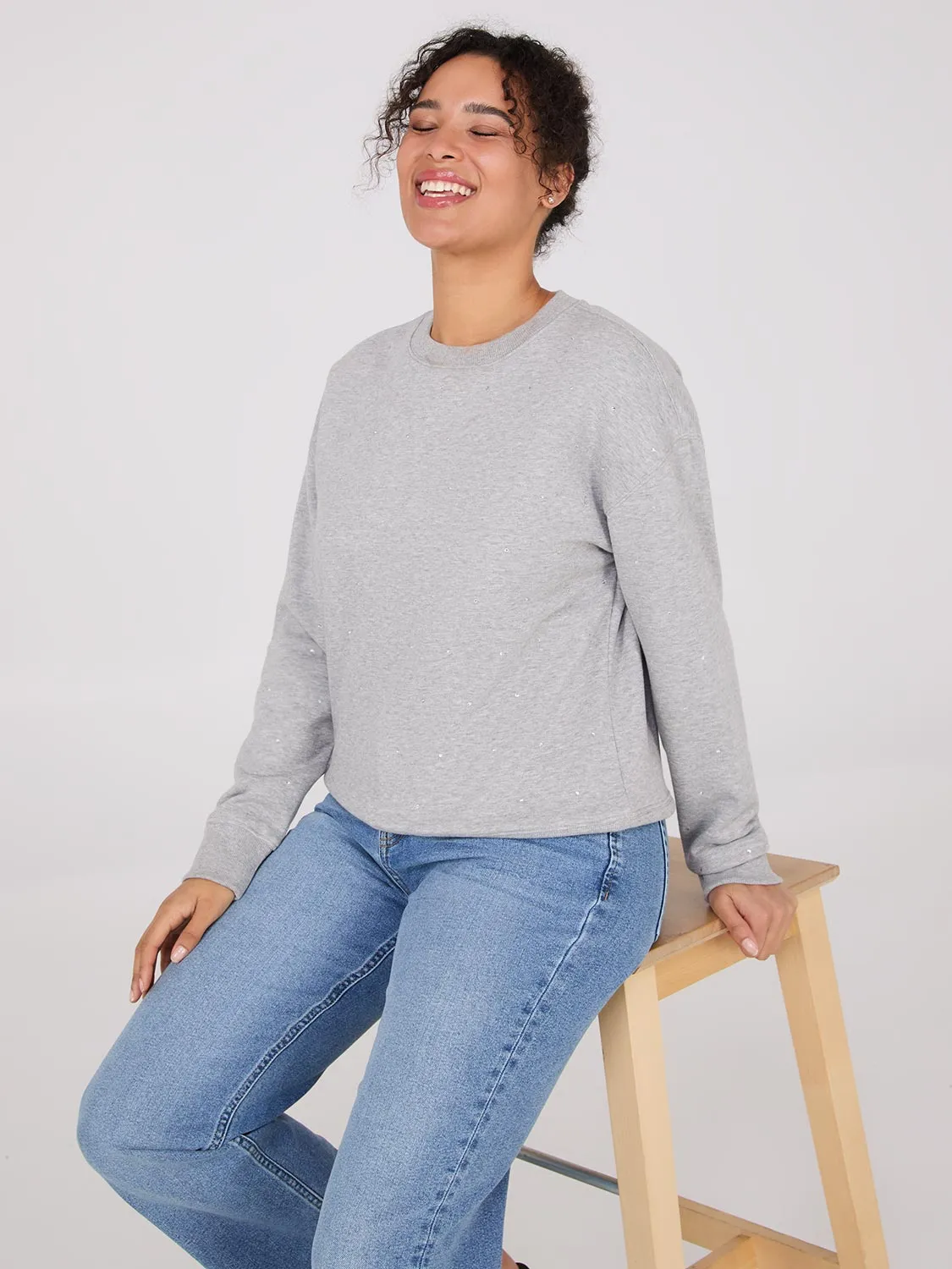 Melange Fleece Rhinestone Sweatshirt sold by Suzy Shier product image thumbnail 3