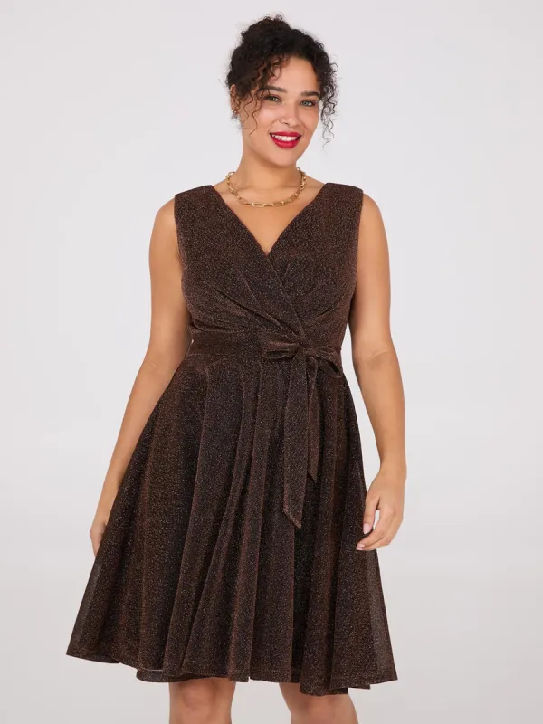 Sleeveless Shimmer Crossover Fit & Flare Dress sold by Suzy Shier