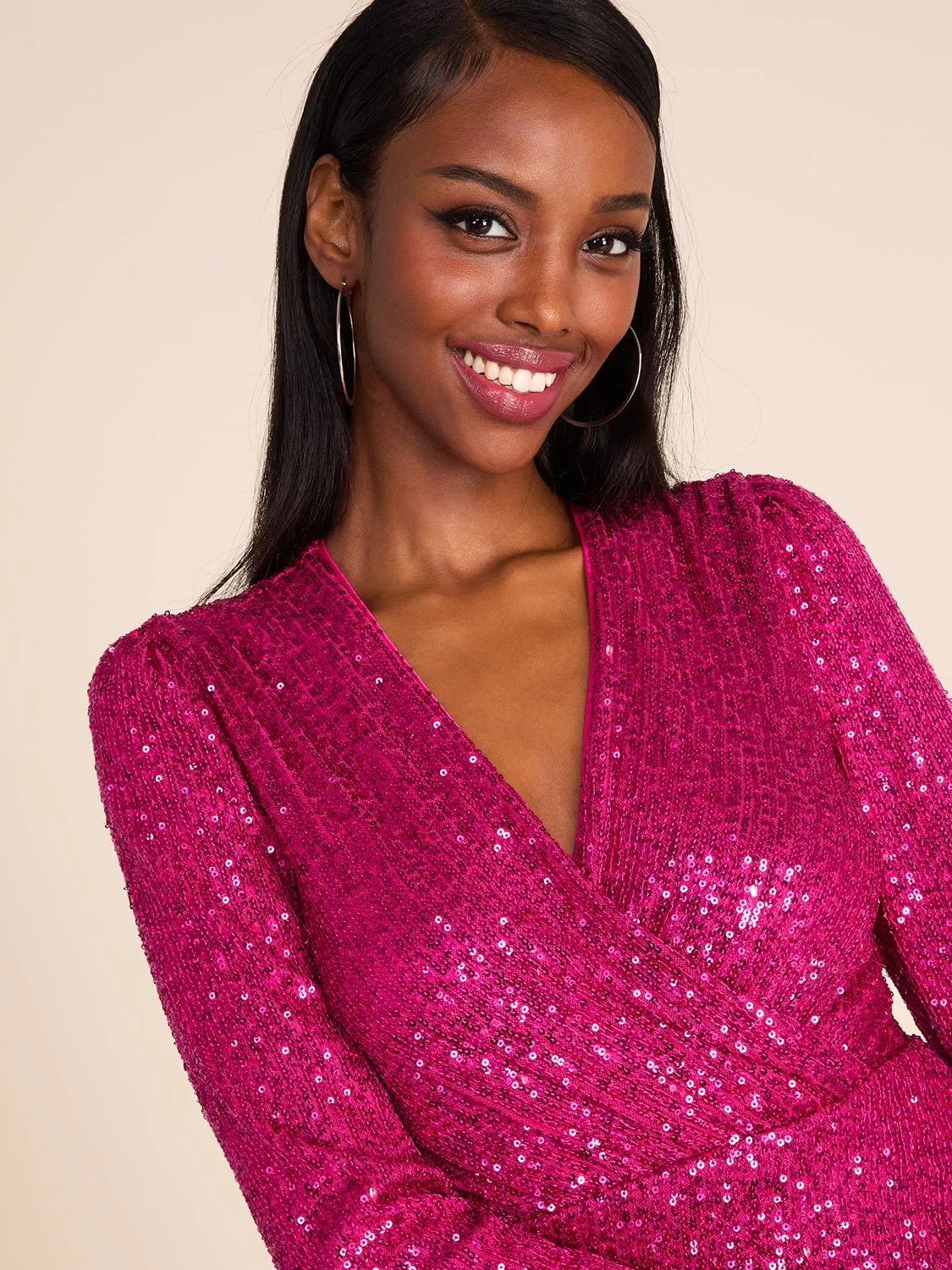 Long Sleeve Mini Sequin Dress sold by Suzy Shier product image thumbnail 3