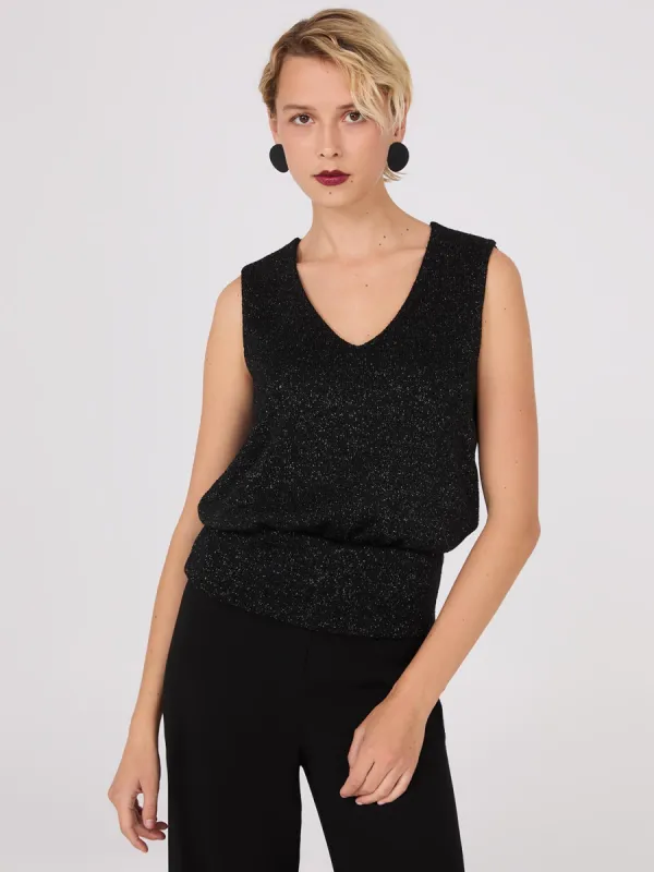Sleeveless Metallic V-Neck Top sold by Suzy Shier