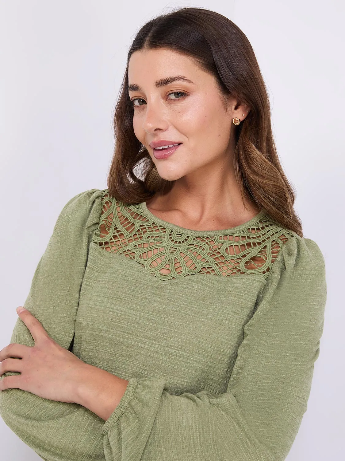 Textured Long Sleeve Top With Crochet Details sold by Suzy Shier product image thumbnail 2