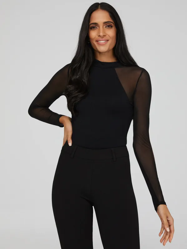 Mesh Mock Neck Bodysuit sold by Suzy Shier