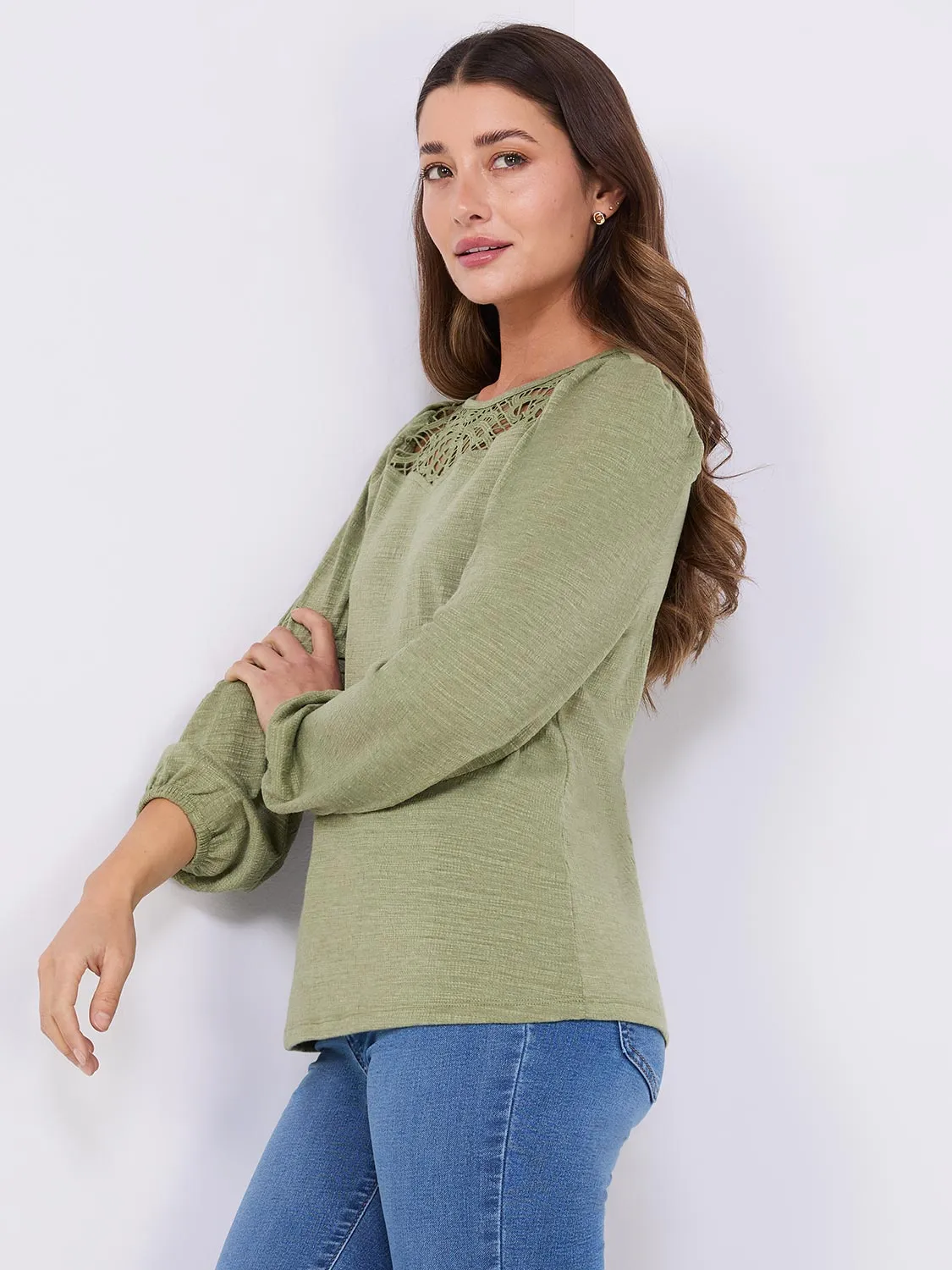 Textured Long Sleeve Top With Crochet Details sold by Suzy Shier product image thumbnail 4