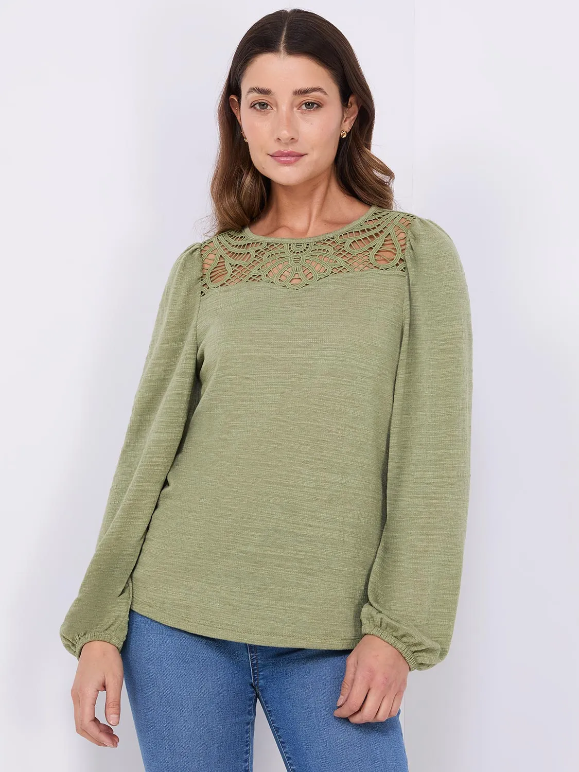Textured Long Sleeve Top With Crochet Details sold by Suzy Shier product image thumbnail 3