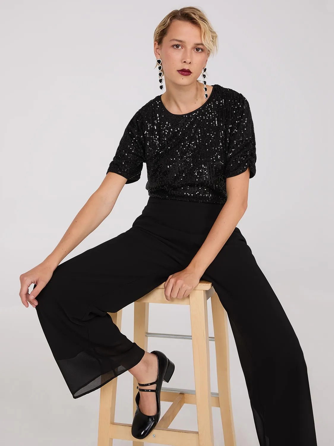 Ruched Short Sleeve Sequin Top sold by Suzy Shier product image thumbnail 5