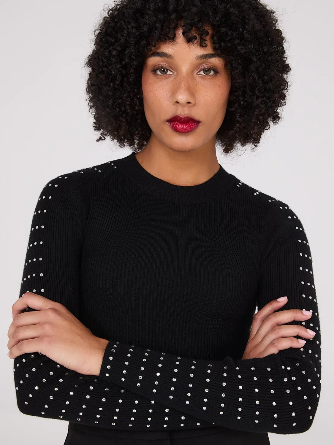 Rhinestone Stud Crew Neck Sweater sold by Suzy Shier product image thumbnail 2