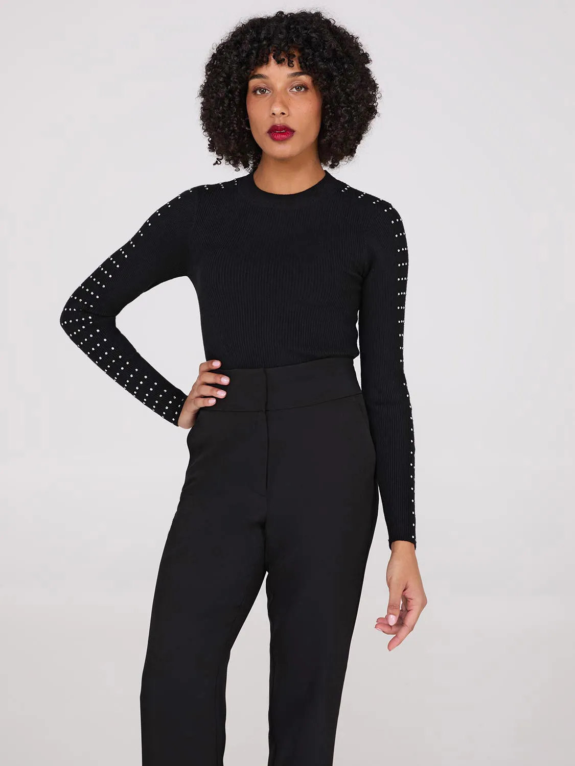 Rhinestone Stud Crew Neck Sweater sold by Suzy Shier