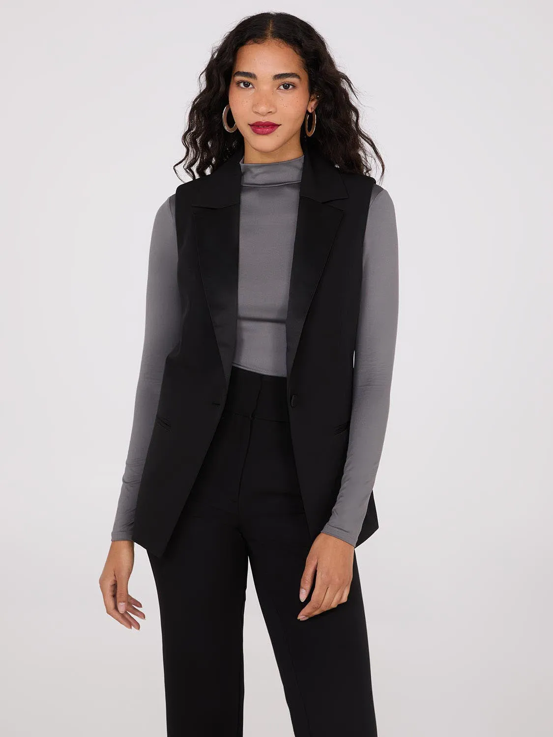 Satin Lapel Sleeveless Vest sold by Suzy Shier