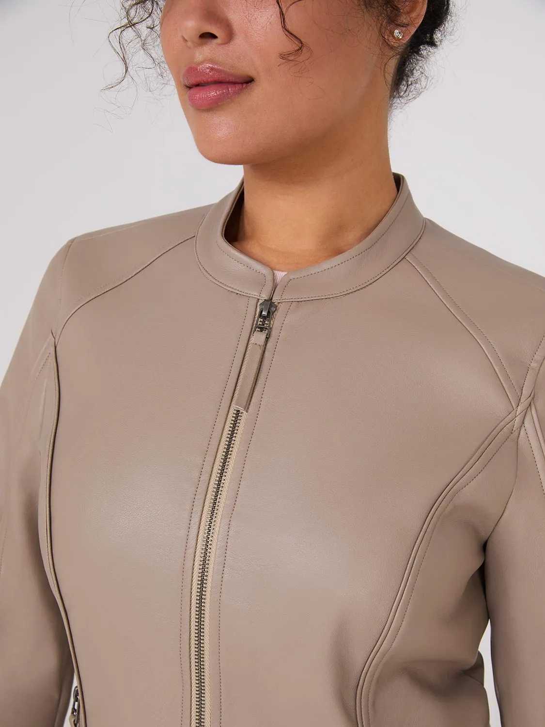 Zip-Front Faux Leather Jacket sold by Suzy Shier product image thumbnail 3