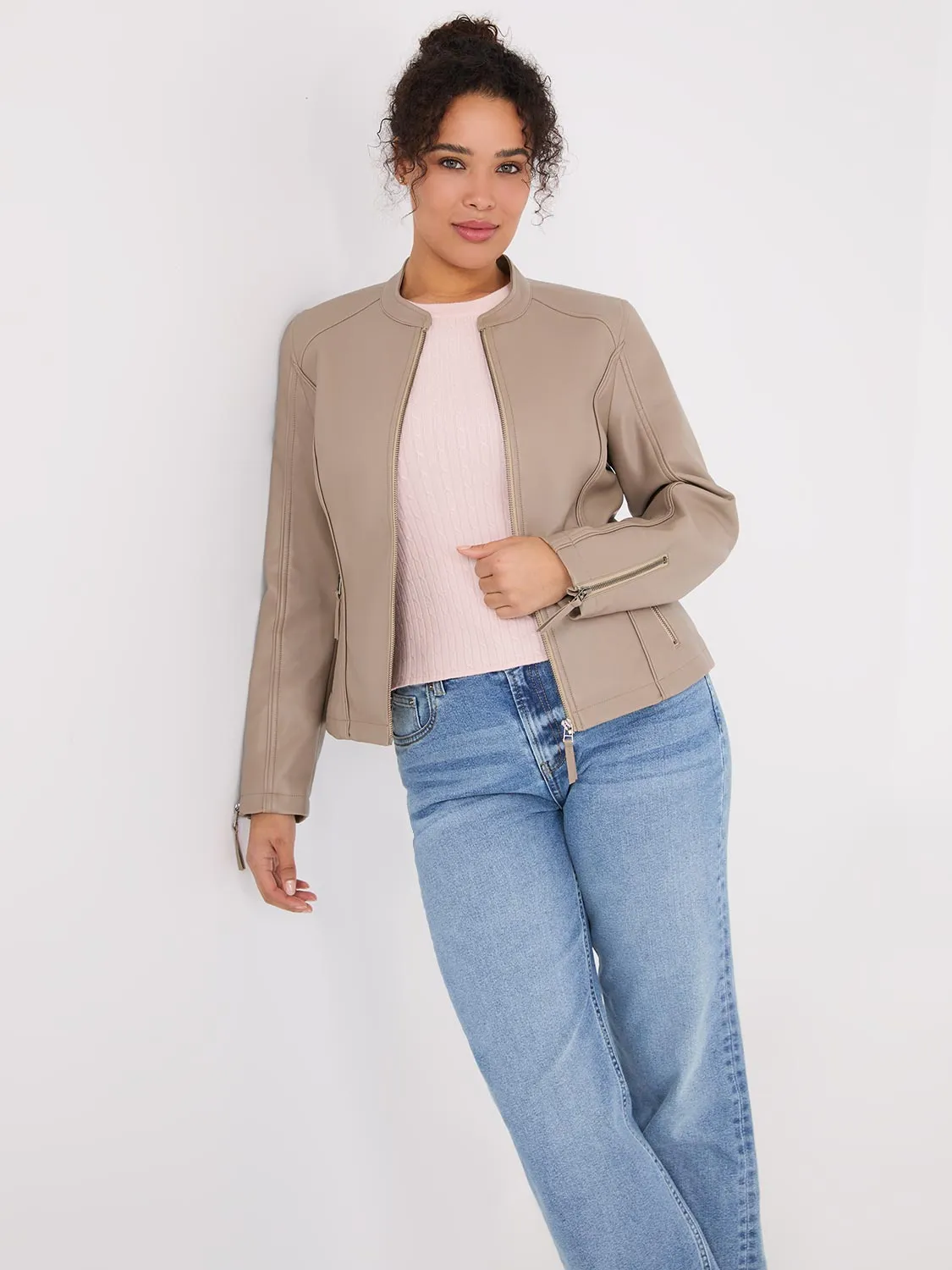 Zip-Front Faux Leather Jacket sold by Suzy Shier product image thumbnail 4