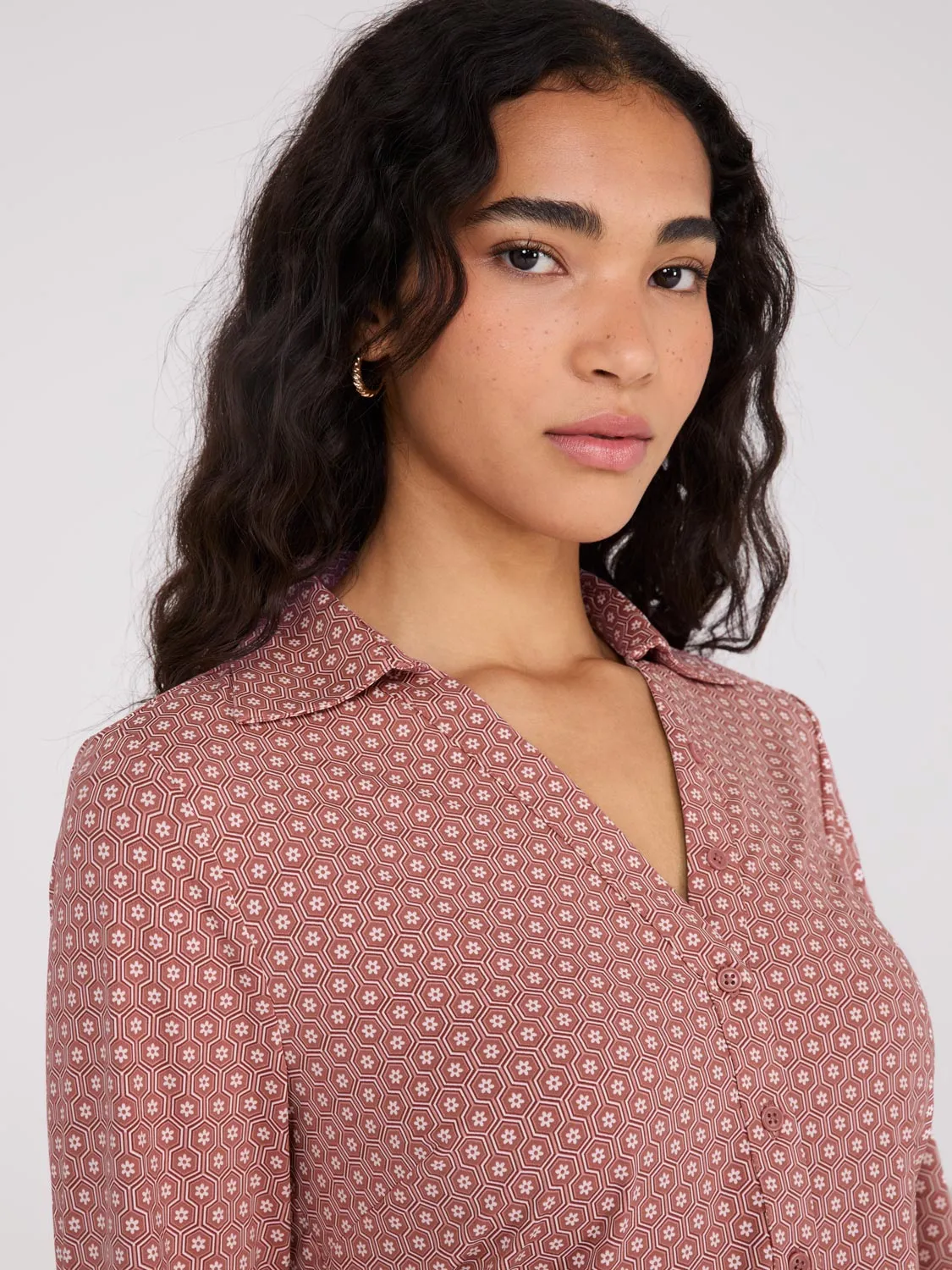 Printed Split Neck Button-Down Blouse sold by Suzy Shier product image thumbnail 2