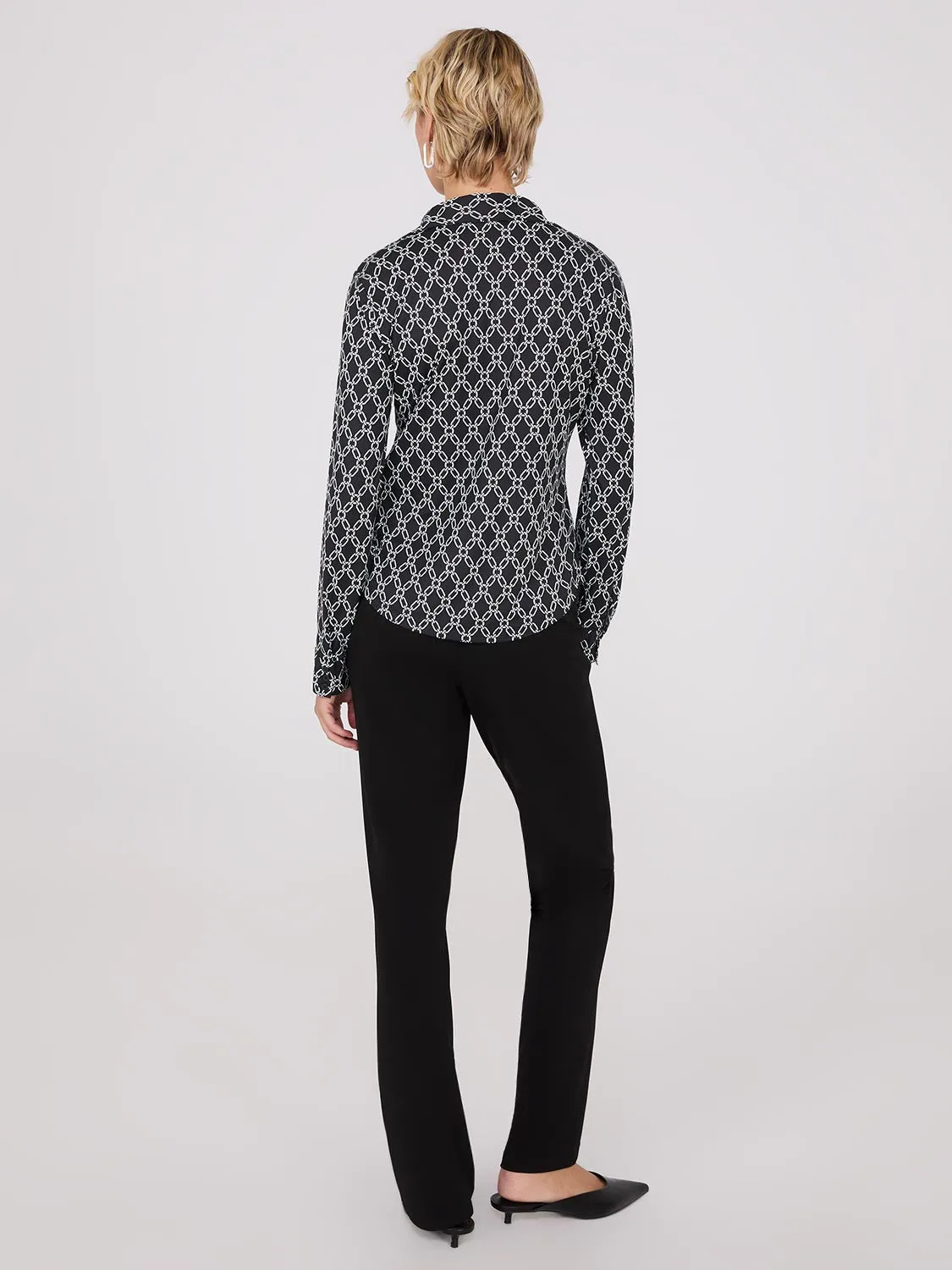 Chain Print Split Neck Button-Down Blouse sold by Suzy Shier product image thumbnail 4