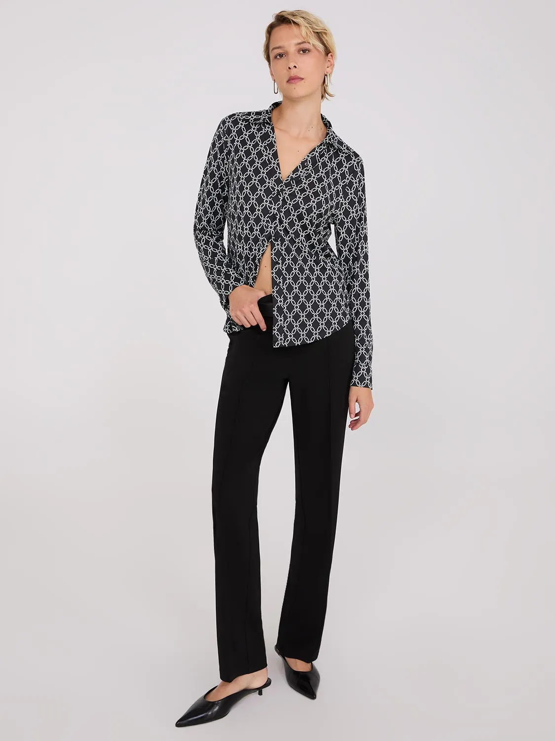 Chain Print Split Neck Button-Down Blouse sold by Suzy Shier product image thumbnail 2