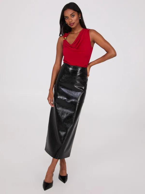 Faux Leather Column Skirt sold by Suzy Shier