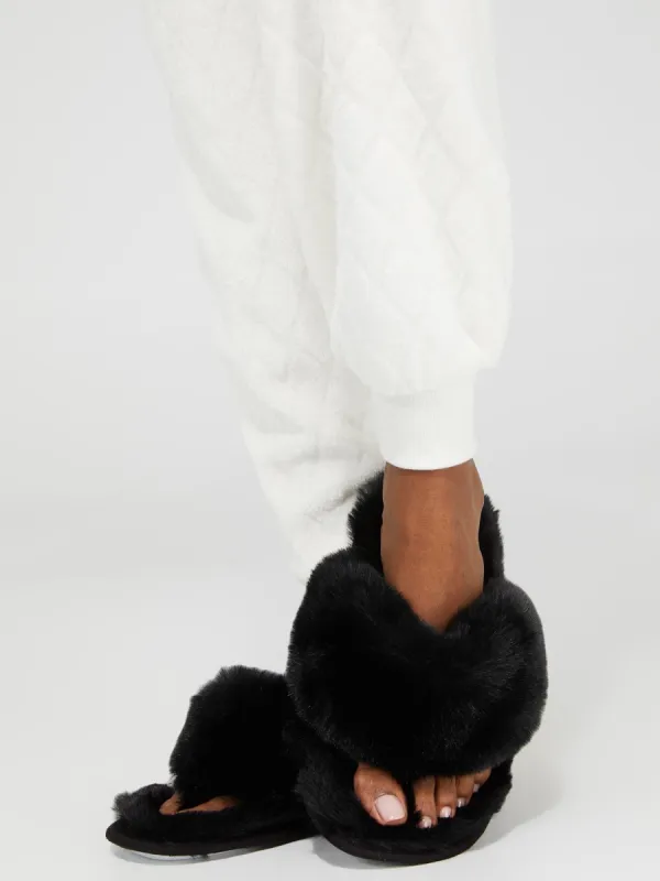 Faux Fur Flip-Flop Slippers sold by Suzy Shier