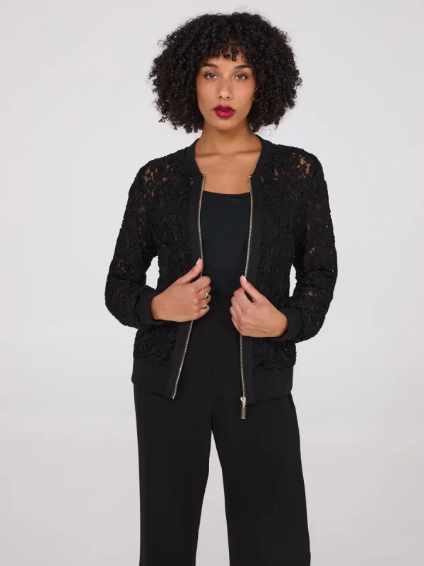 Lace Embroidered Bomber Jacket sold by Suzy Shier