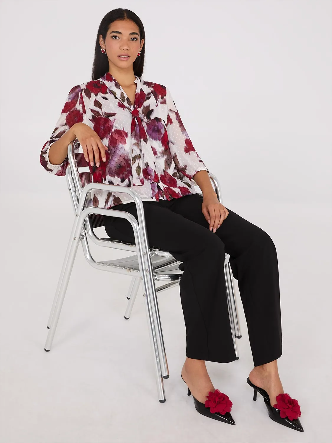 Floral Print Chiffon Tie Neck Blouse sold by Suzy Shier product image thumbnail 3
