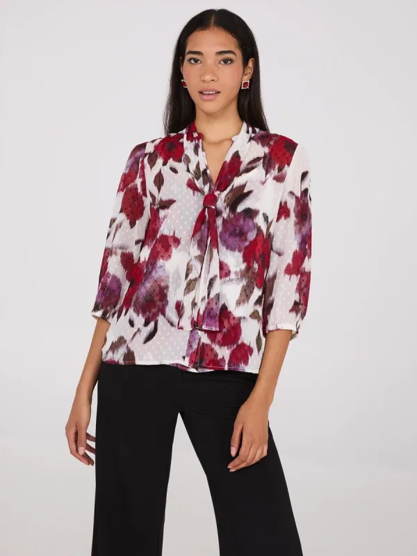 Floral Print Chiffon Tie Neck Blouse sold by Suzy Shier