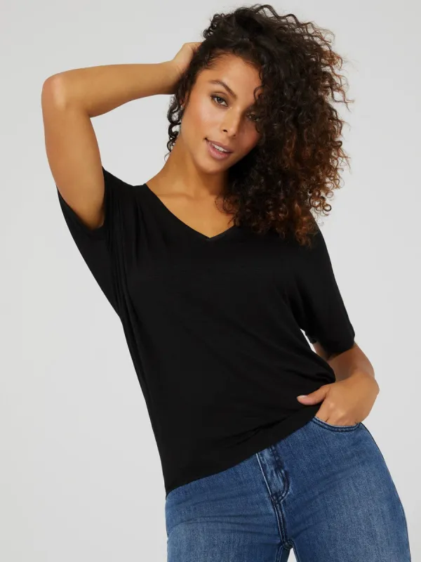 Dolman Sleeve Jersey Top With Satin Neckline sold by Suzy Shier