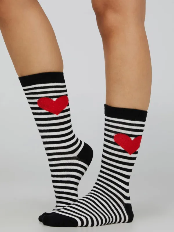 Striped Crew Socks With Heart Detail sold by Suzy Shier