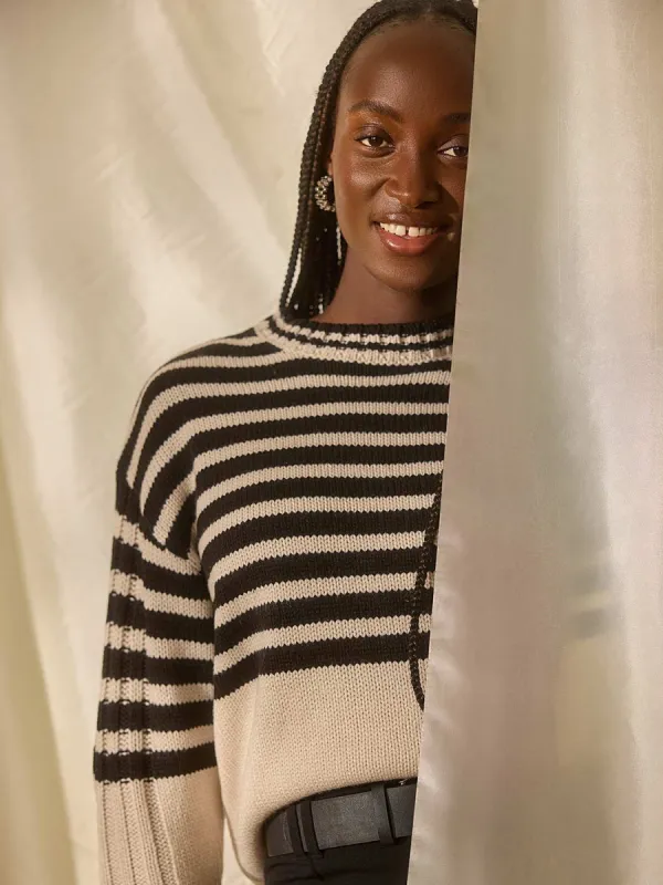Striped Crew Neck High-Low Sweater sold by Suzy Shier