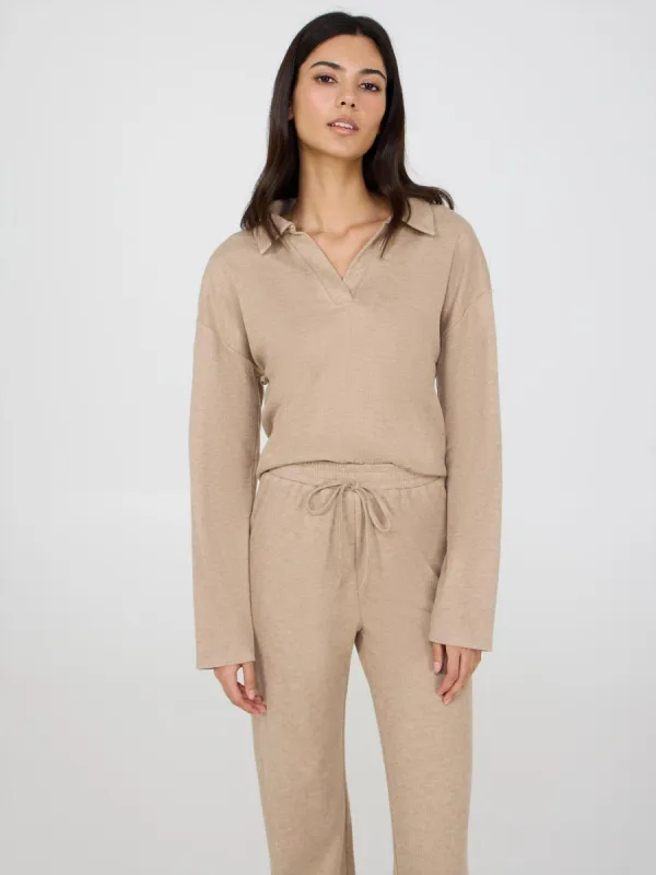 Melange Ribbed Johnny Collar Sweater sold by Suzy Shier