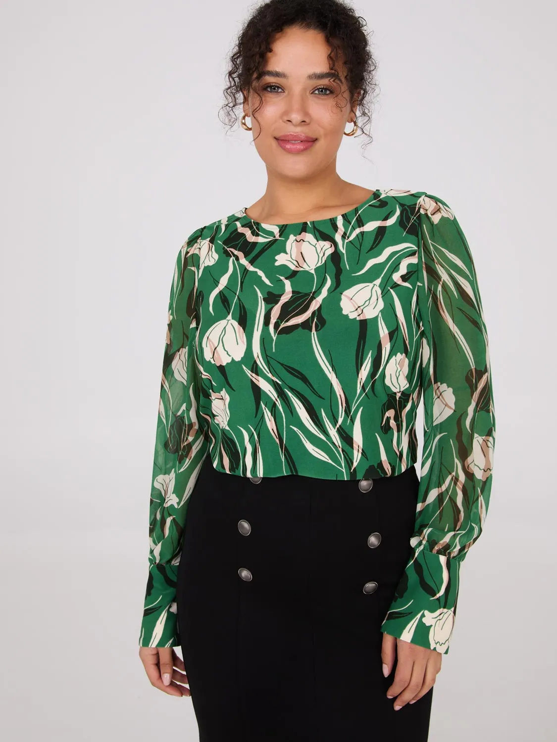 Floral Print Long Chiffon Sleeve Top sold by Suzy Shier product image thumbnail 3