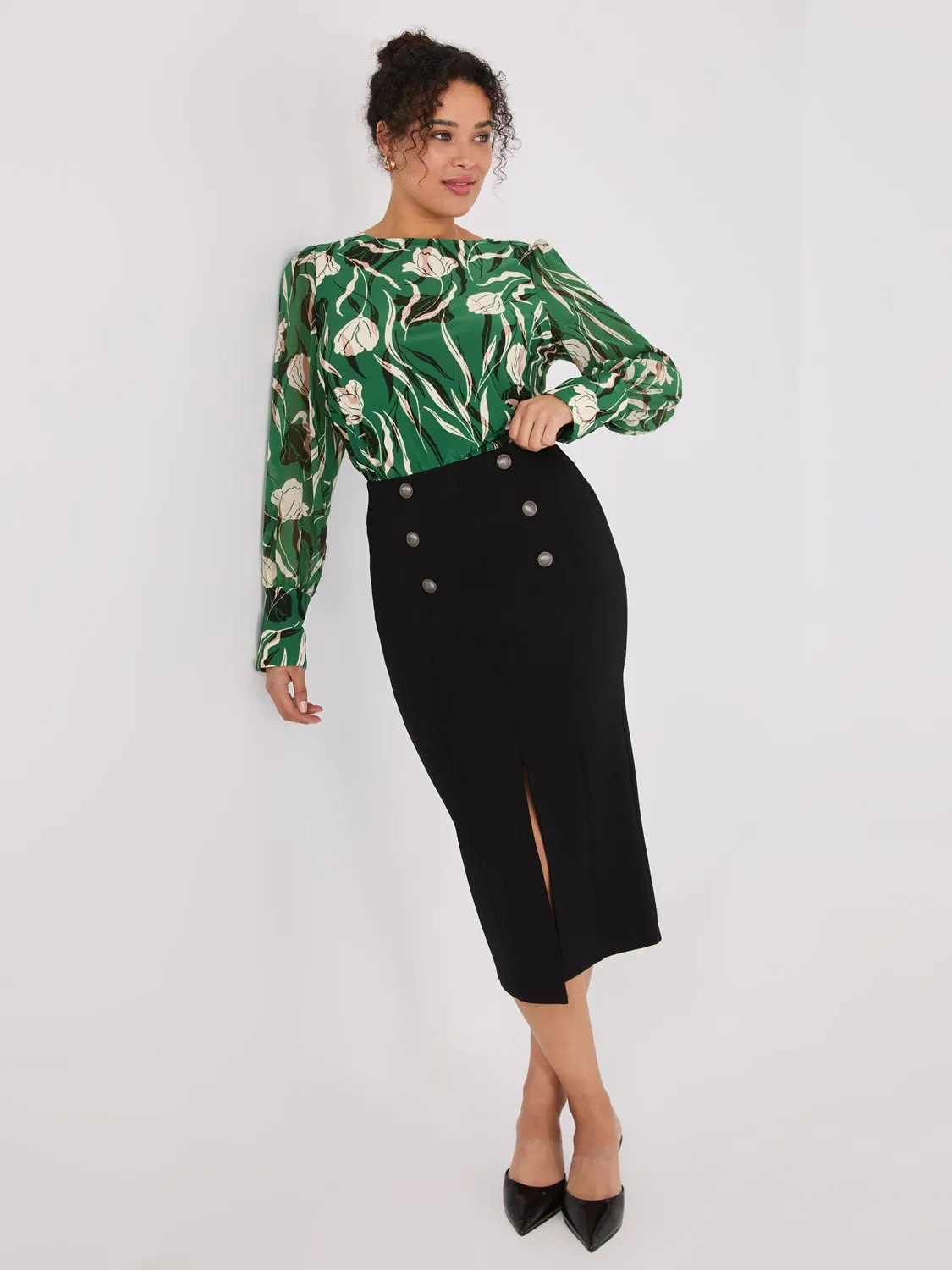 Floral Print Long Chiffon Sleeve Top sold by Suzy Shier