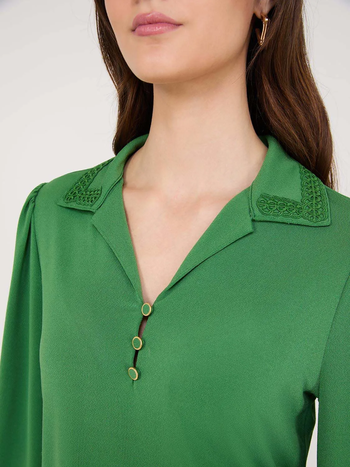 Embroidered Collar Button-Front Blouse sold by Suzy Shier product image thumbnail 2