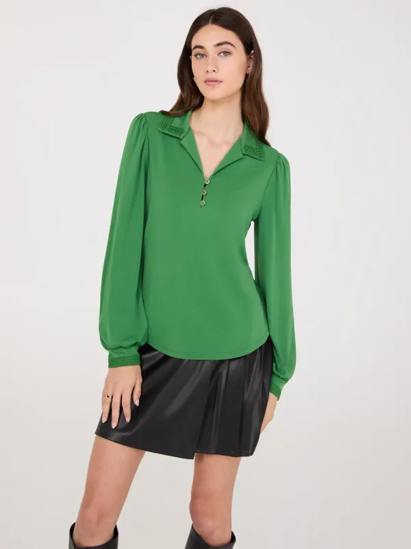 Embroidered Collar Button-Front Blouse sold by Suzy Shier