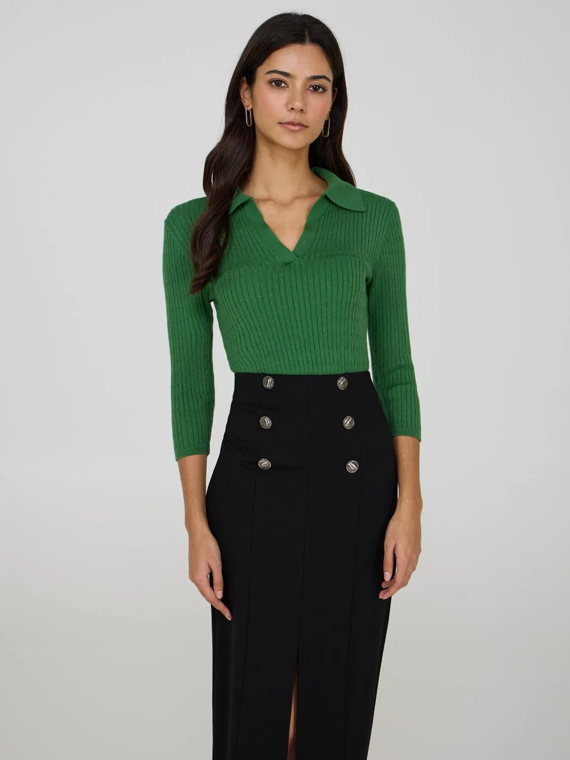 Johnny Collar Cable Knit Sweater sold by Suzy Shier