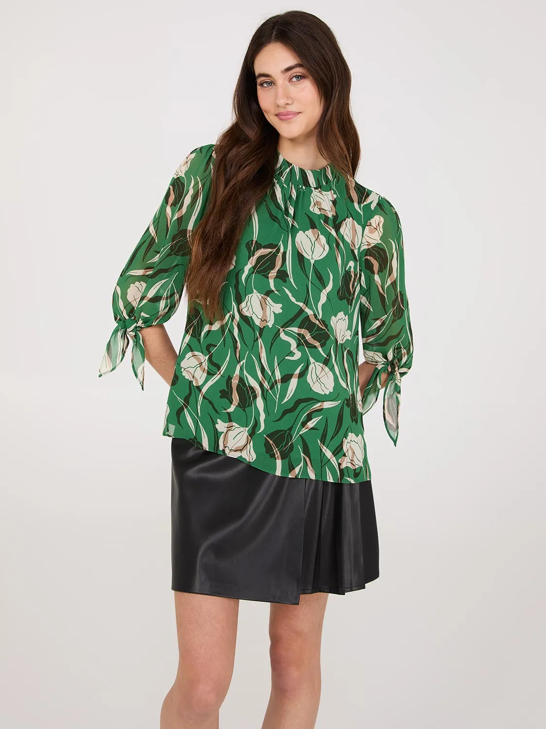 Floral Print Chiffon Mock Neck Blouse sold by Suzy Shier