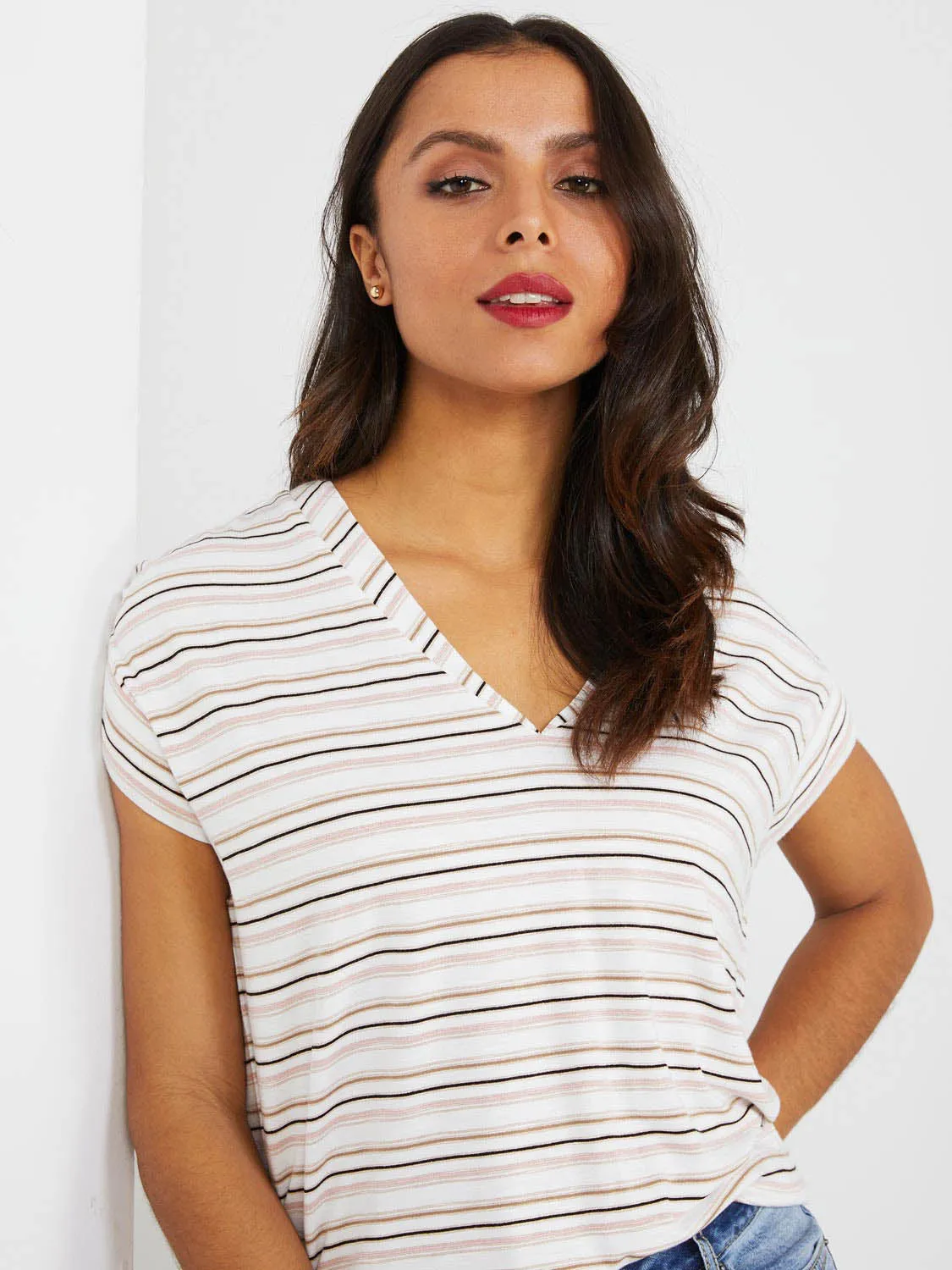 Metallic Striped V-Neck Top sold by Suzy Shier product image thumbnail 2