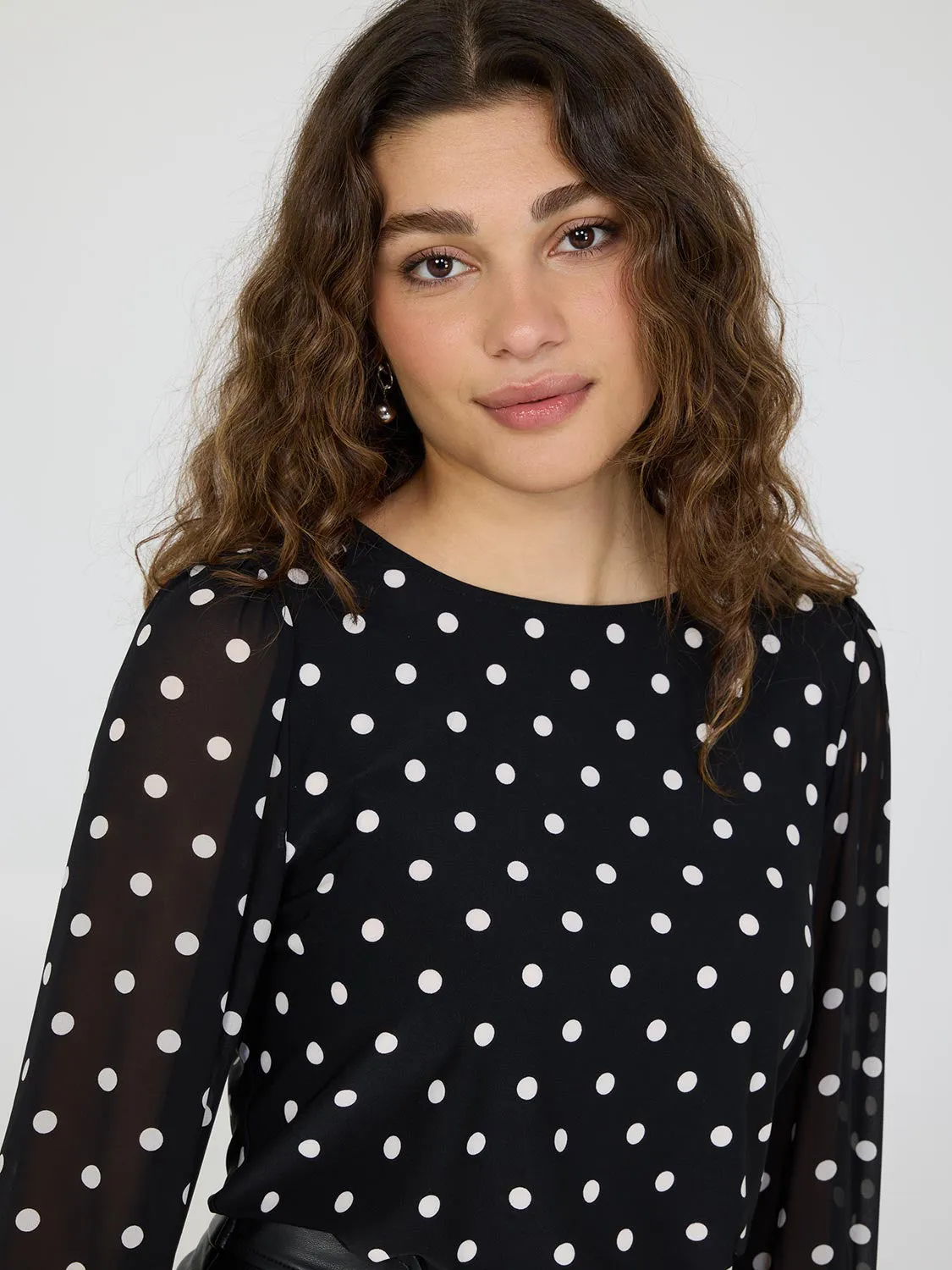 Dot Print Long Chiffon Sleeve Top sold by Suzy Shier product image thumbnail 3