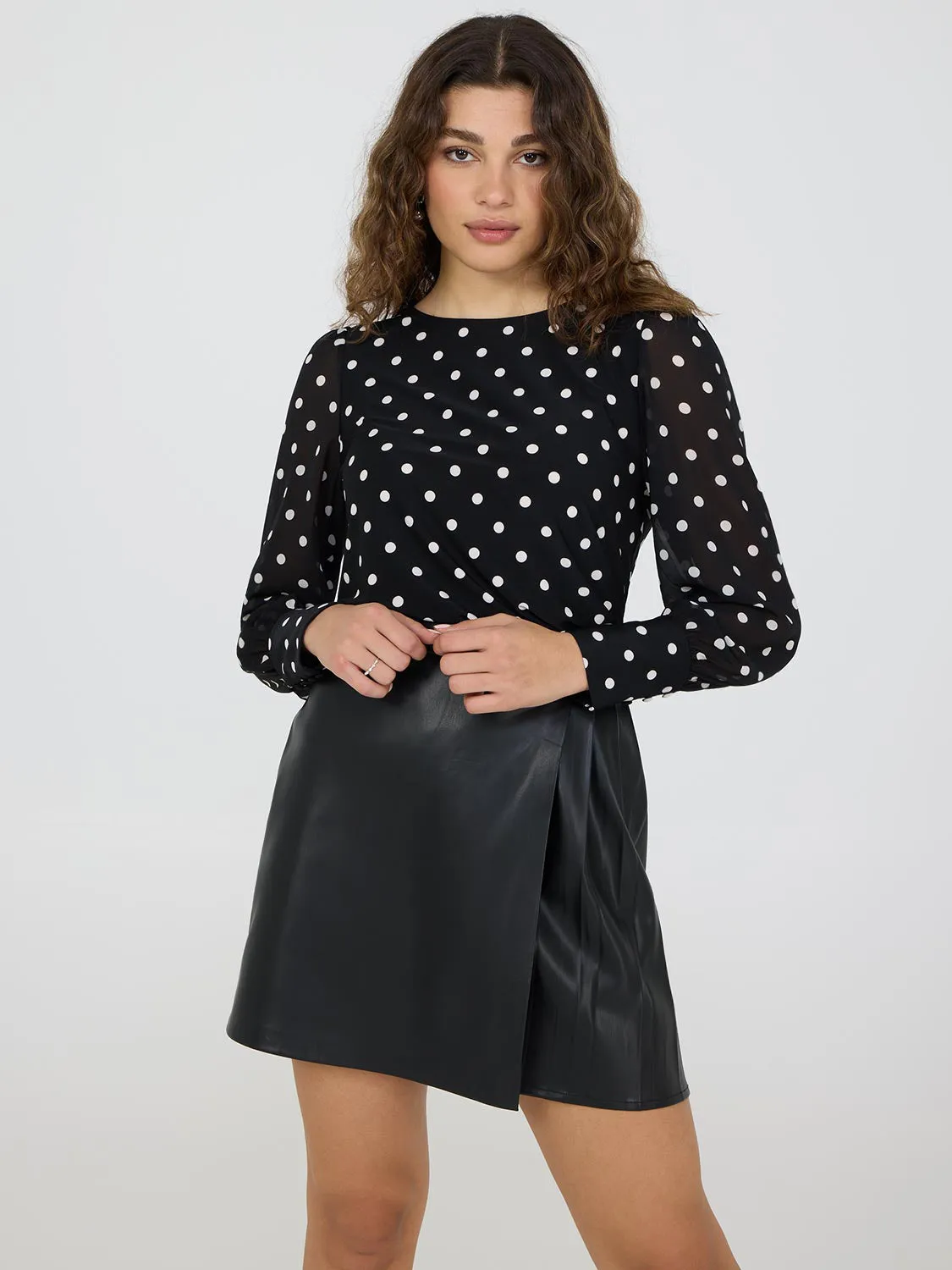 Dot Print Long Chiffon Sleeve Top sold by Suzy Shier