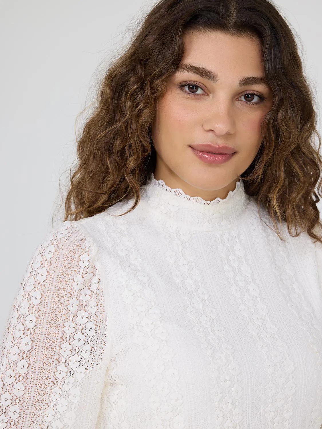 Mock Neck Bubble Lace Top With Cami sold by Suzy Shier product image thumbnail 2