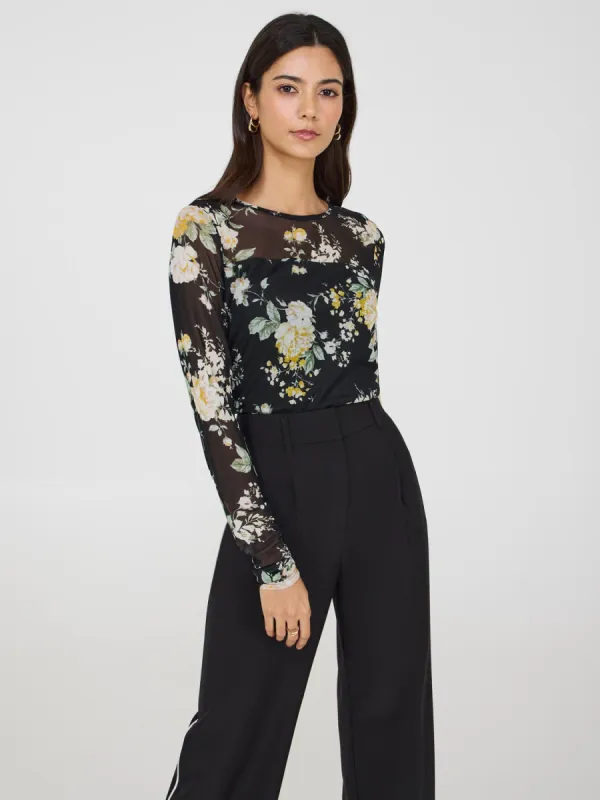 Printed Illusion Neckline Mesh Top sold by Suzy Shier