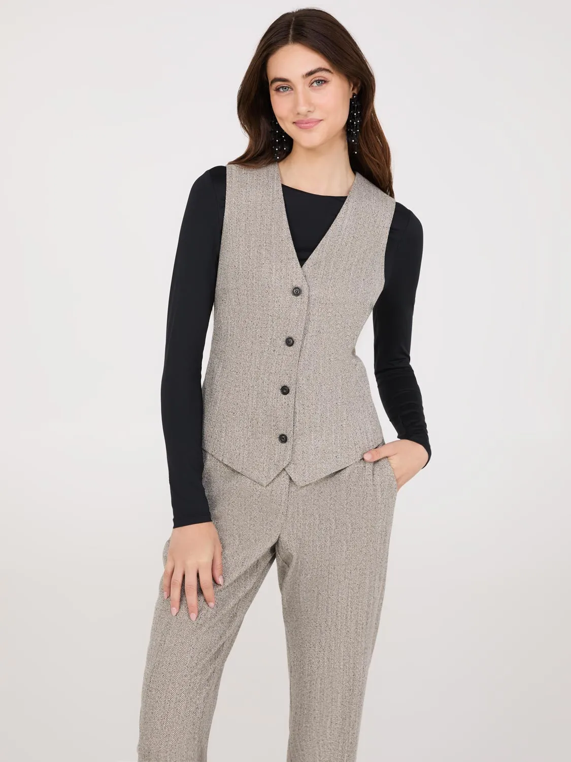 Herringbone Button-Front Vest sold by Suzy Shier