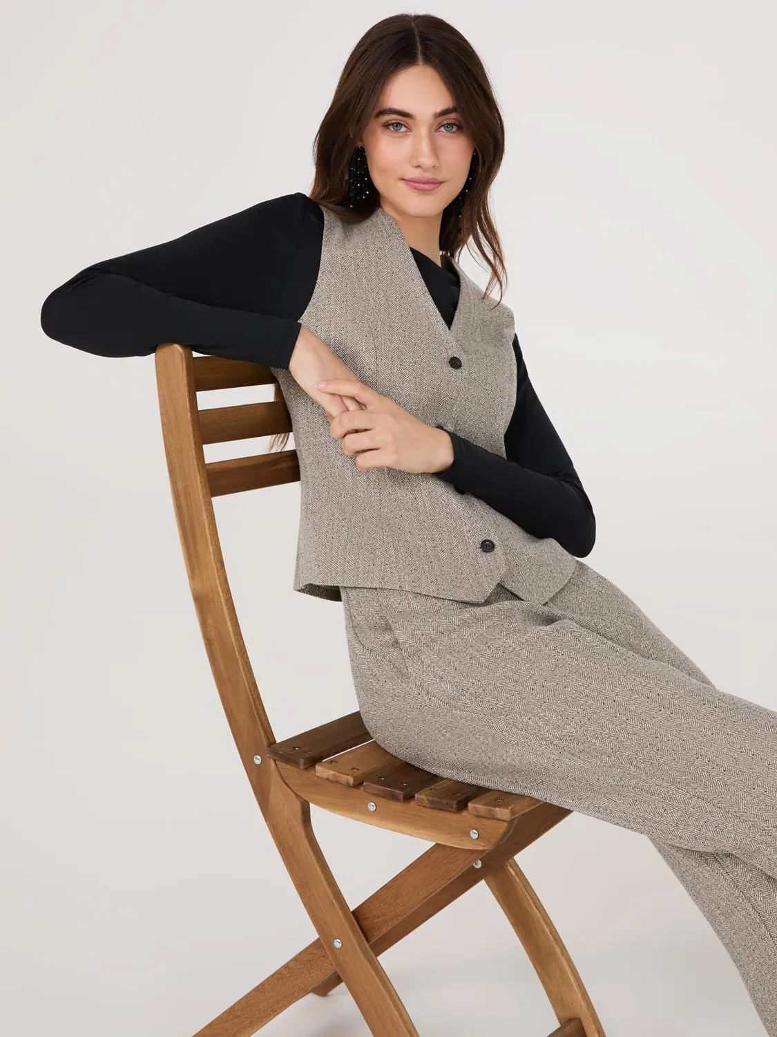 Herringbone Button-Front Vest sold by Suzy Shier product image thumbnail 3