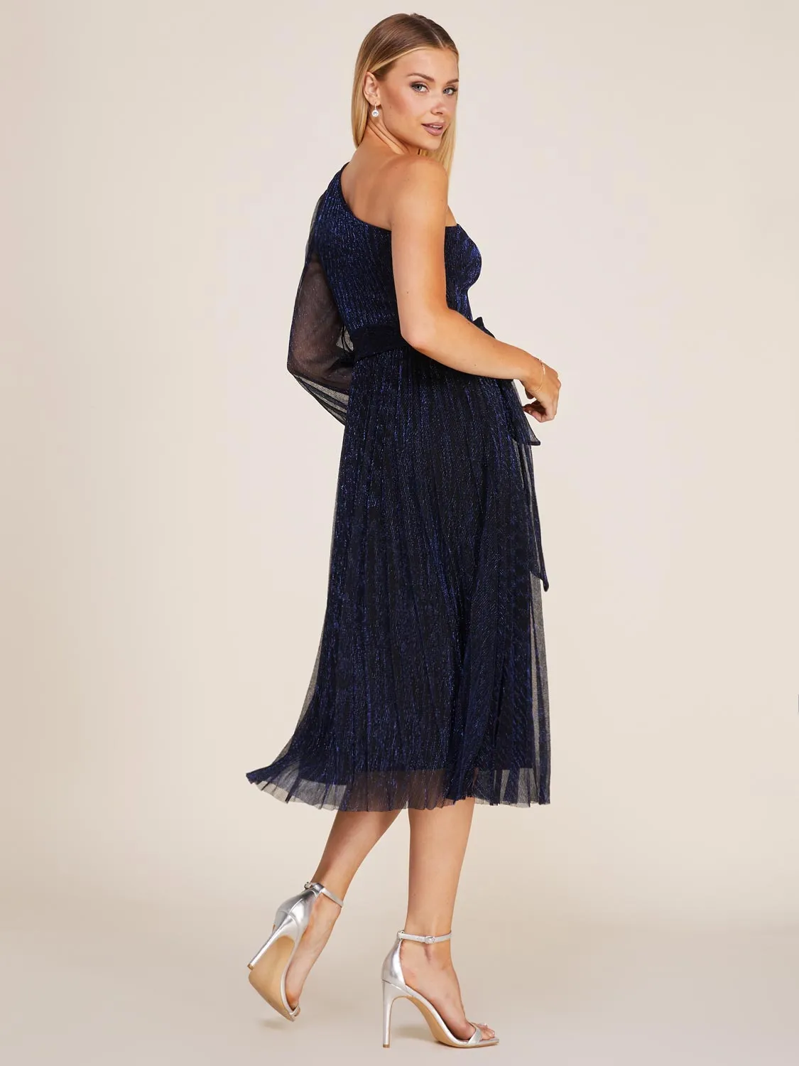 One-Shoulder Crinklle Lurex Fit & Flare Midi Dress sold by Suzy Shier product image thumbnail 2