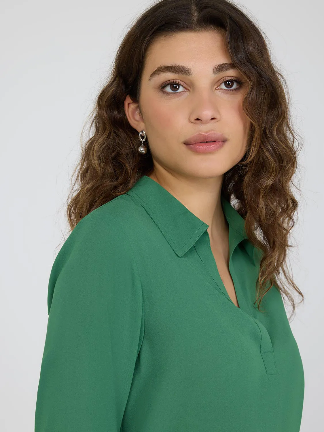 Satin Johnny Collar Popover Blouse sold by Suzy Shier product image thumbnail 2