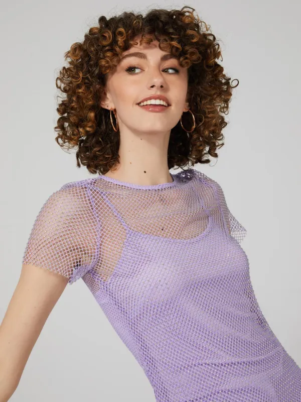 Rhinestone Fishnet T-Shirt With Cami sold by Suzy Shier
