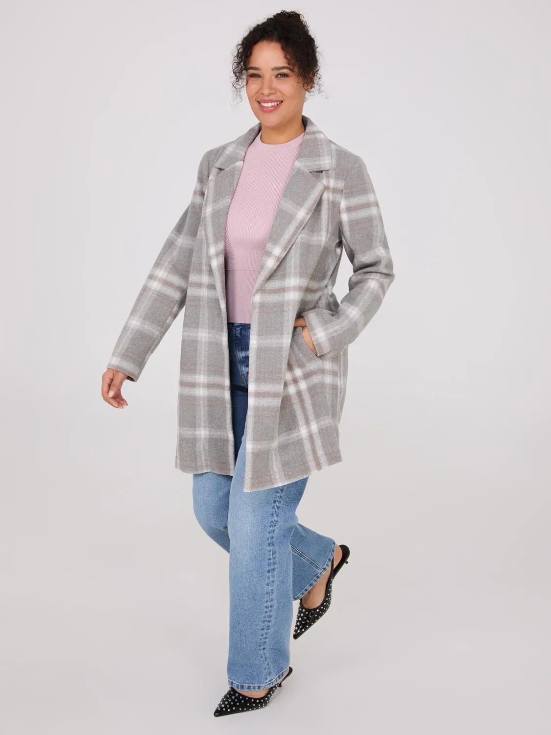 Plaid Open-Front Car Coat sold by Suzy Shier product image thumbnail 3