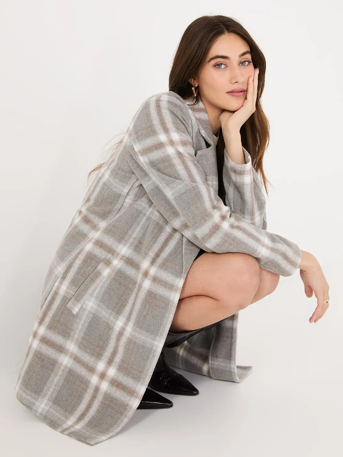 Plaid Open-Front Car Coat sold by Suzy Shier product image thumbnail 3